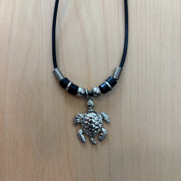 Turtle Necklace - Silver Turtle - Black & Silver Beads - Turtle Jewelry - Hawaii - Picture 2 of 3